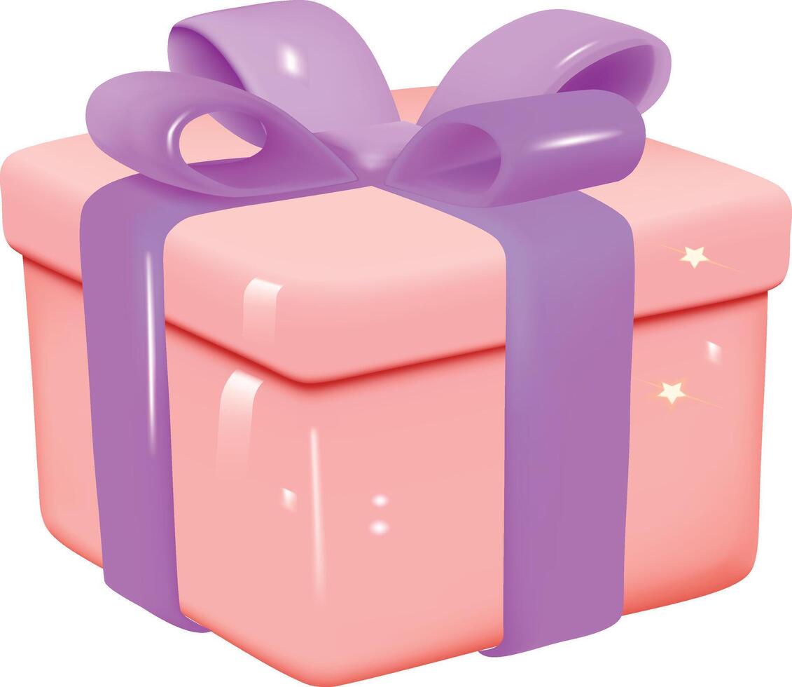 3d Rosa modern klein Geschenk Box mit Pastell- Band Bogen isoliert auf ein Weiß Hintergrund. Geburtstag oder Hochzeit Banner. vektor