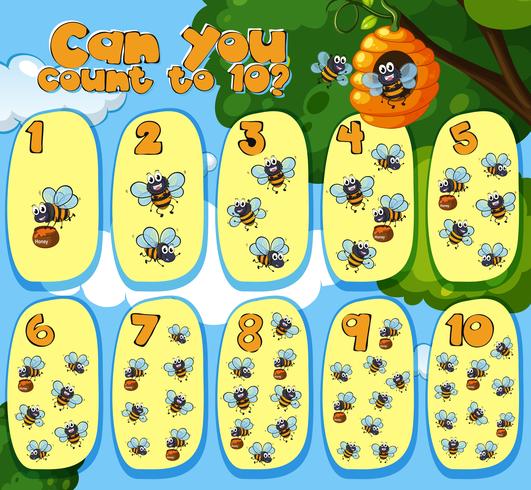 Mathematik Zählen der Bienen 1 bis 10 vektor