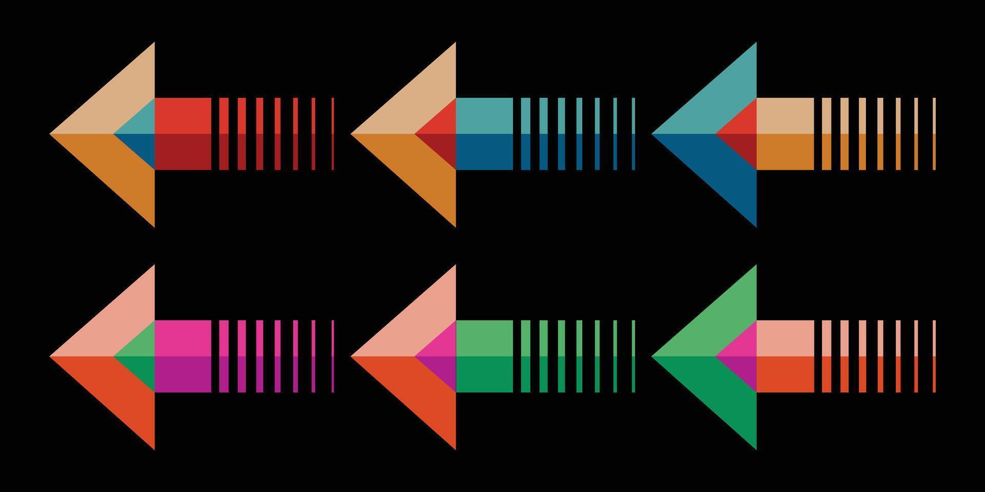 Pfeil multi Farbe Symbol Richtung Zeiger isoliert auf schwarz Hintergrund zum Hintergrund Design. vektor