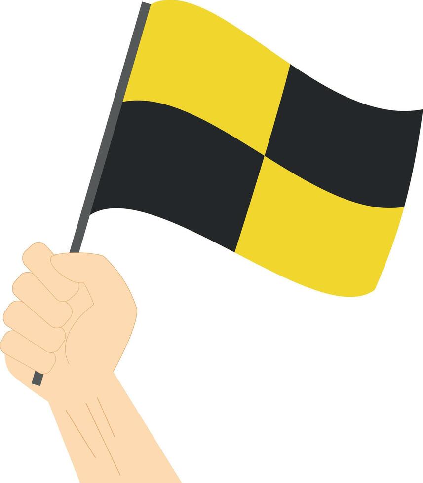 Hand halten und steigend das maritim Flagge zu vertreten das Brief l Illustration vektor