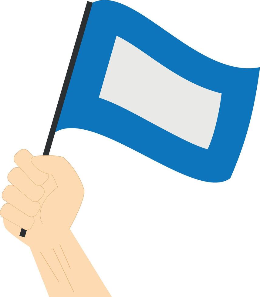 Hand halten und steigend das maritim Flagge zu vertreten das Brief p Illustration vektor