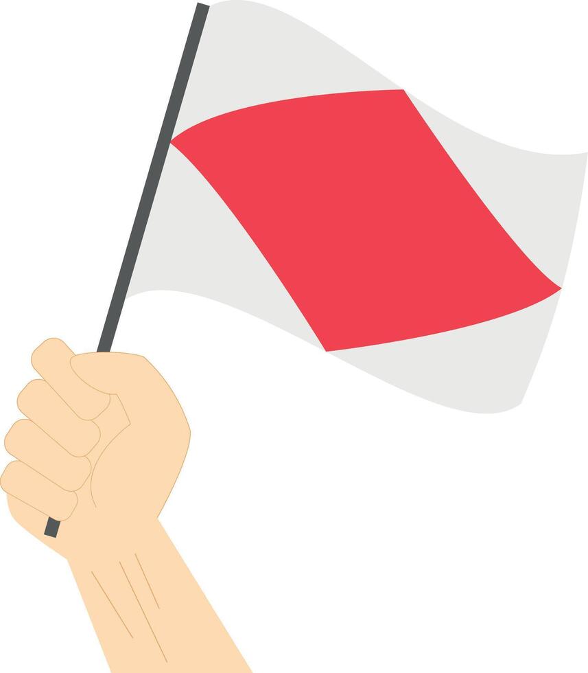 Hand halten und steigend das maritim Flagge zu vertreten das Brief f Illustration vektor