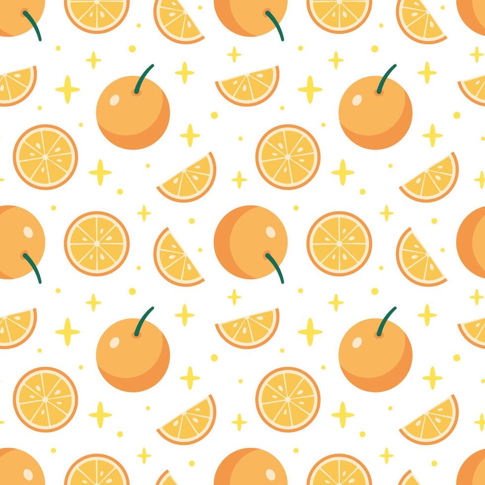 söt orange frukt sömlös mönster i tecknad serie stil. hand dragen tecknad serie orange illustration textur. citrus- mönster för barn kläder. vektor