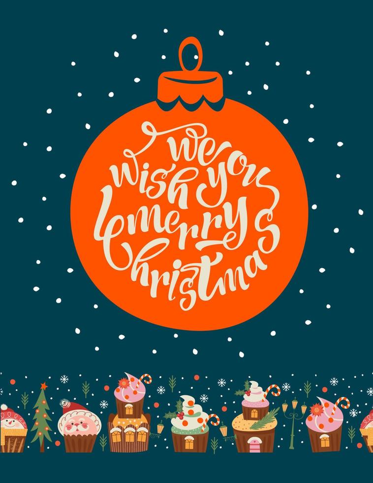 Frohe Weihnachten und ein glückliches Neues Jahr. Vektor-Illustration mit süßen Süßigkeiten. eine Vorlage für eine Grußkarte, ein Weihnachtsplakat. vektor
