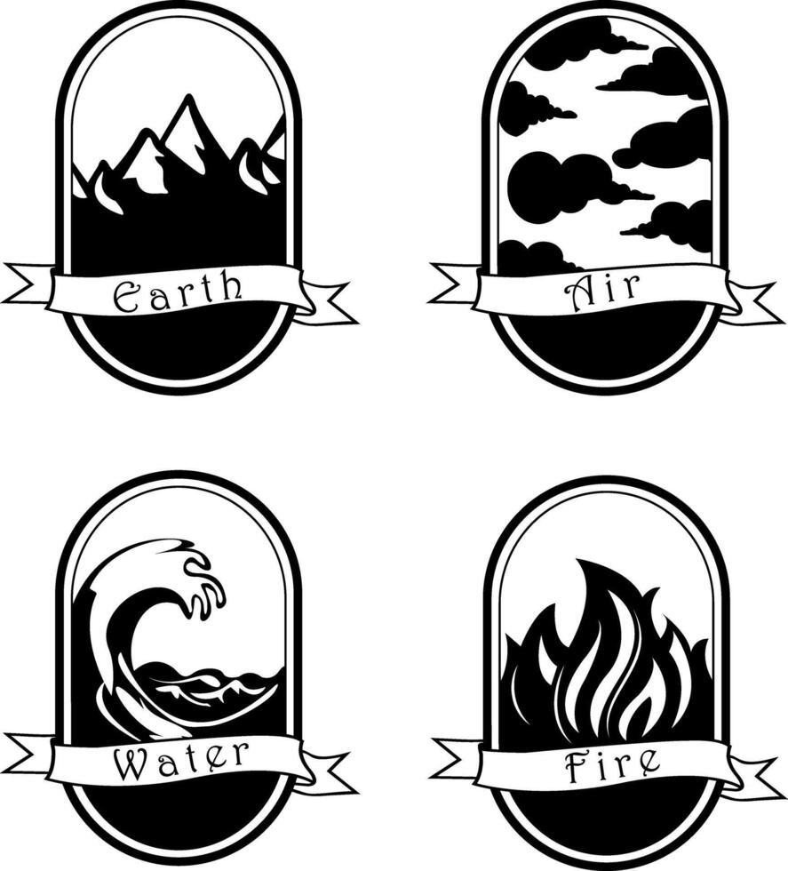 Wasser Feuer Erde Luft Symbole. heilig Magie Zeichen. elementar Natur Symbole. alchemistisch Symbole Satz. vier Elemente von Natur auf Weiß Hintergrund. Tarot Karte zurück esoterisch Design. Illustration vektor