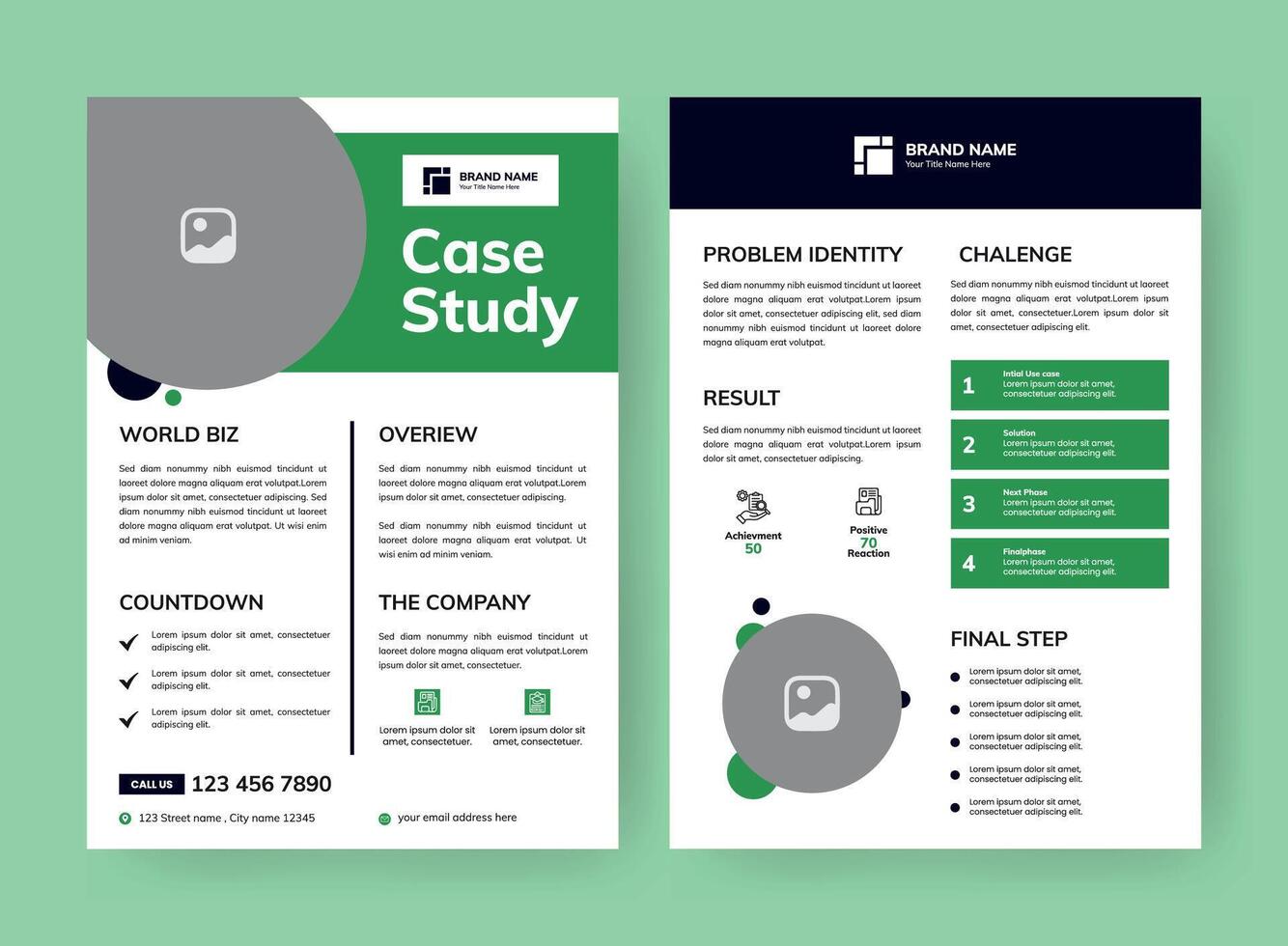Fall Studie Layout Flyer. minimalistisch Geschäft Bericht mit einfach Design. Grün Farbe Akzent. vektor