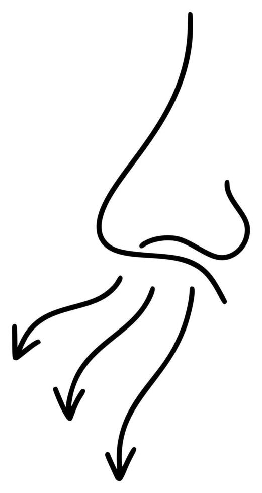 Mensch flüssig Nase im Profil Linie einfach minimalistisch Symbol Ausatmung. Element zum Design Verpackung und Werbung von Rhinitis Medikamente, kalt, Grippe Symptome vektor