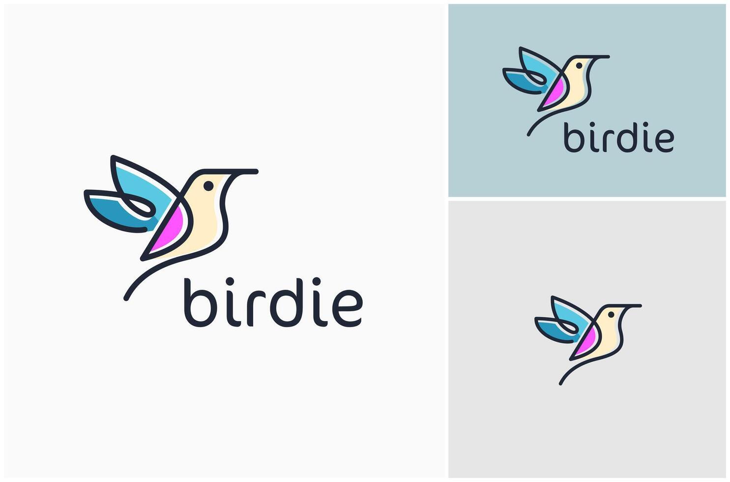 kolibri flygande fågel abstrakt ett linje konst kreativ färgrik logotyp design illustration vektor