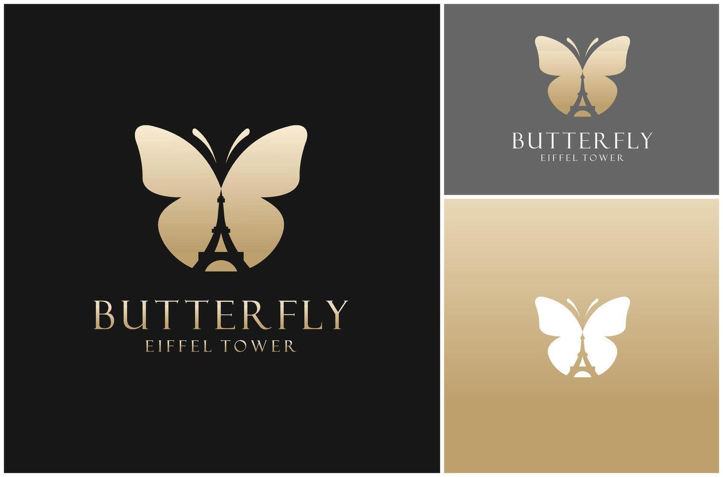 Schmetterling Eiffel Turm Paris Gold Luxus Negativ Raum kreativ Logo Design Illustration vektor