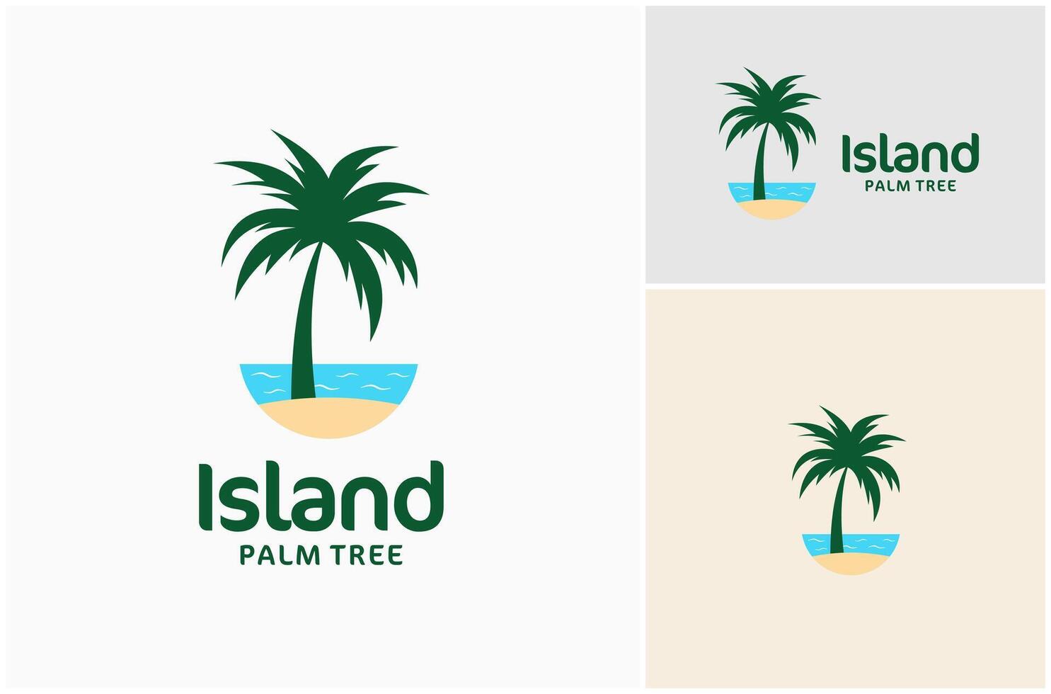 ö sand kust strand hav vatten Vinka handflatan träd natur landskap logotyp design illustration vektor