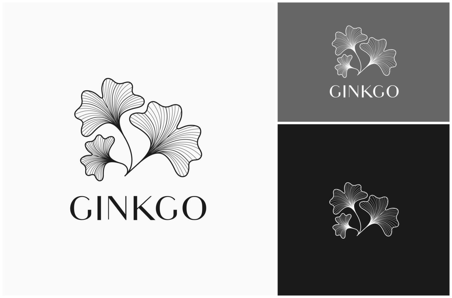 Ginkgo biloba Blatt Pflanze Blumen- blühen Linie Kunst Hand gezeichnet Logo Design Illustration vektor