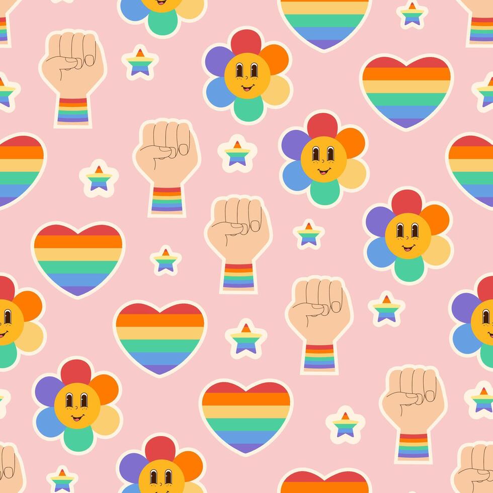 mönster med regnbåge Färg häftig element. lgbtq gemenskap retro stil skriva ut design vektor