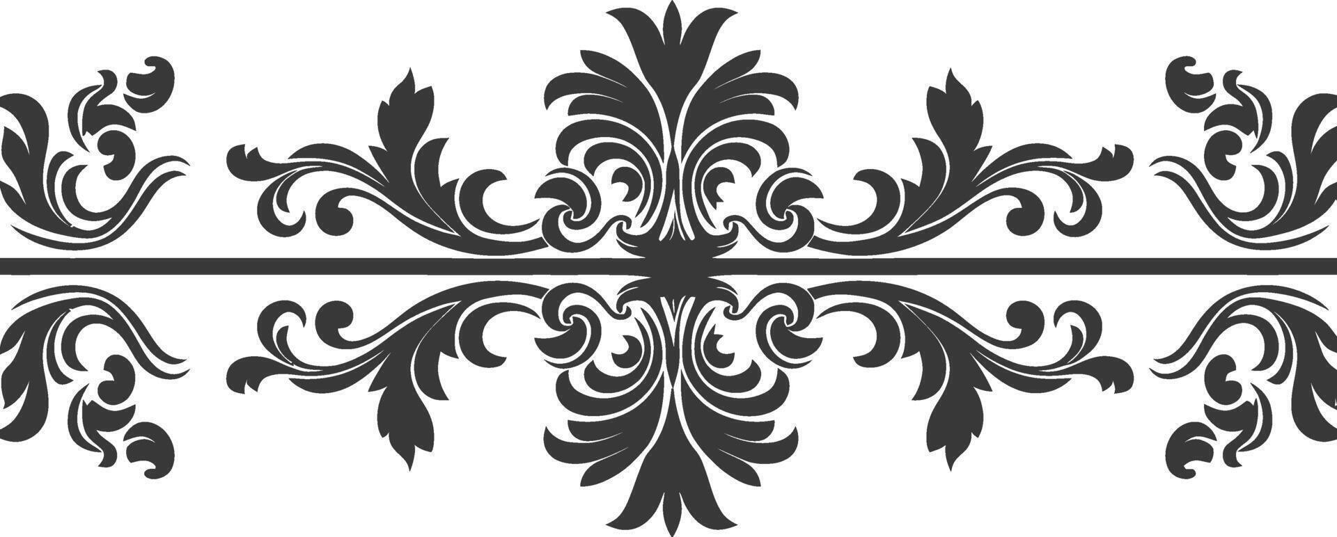 Silhouette horizontal Linie Teiler mit Barock Ornament schwarz Farbe nur vektor