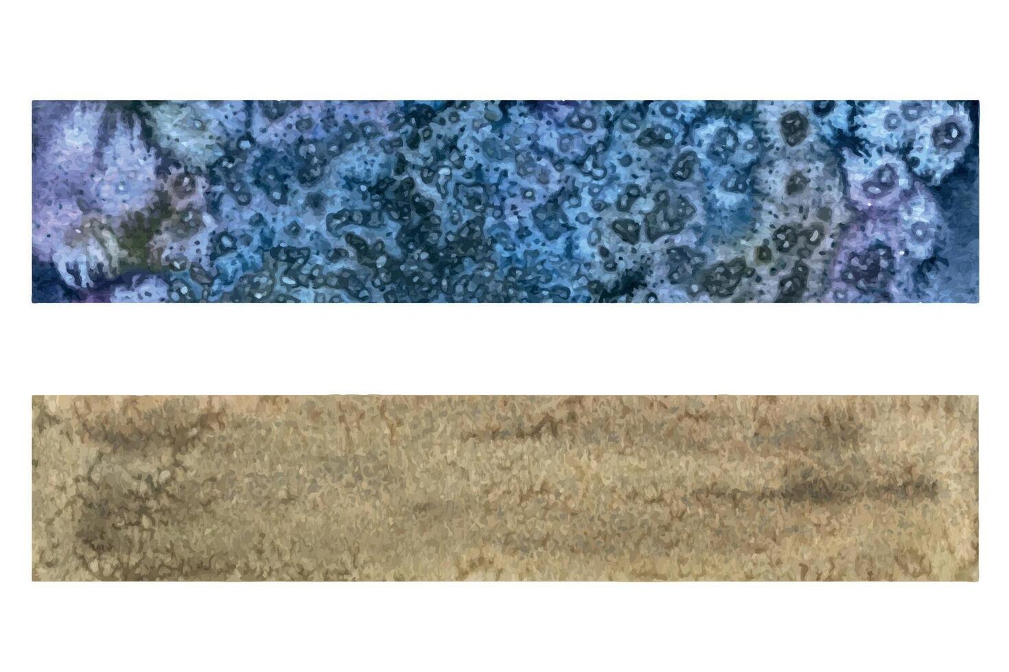 Aquarell Illustration Hintergrund mit das Textur von Pflaster Sand und mit das Textur von Wasser. Blau und braun Streifen zum das Design von Kompositionen, Banner, Bretter. vektor