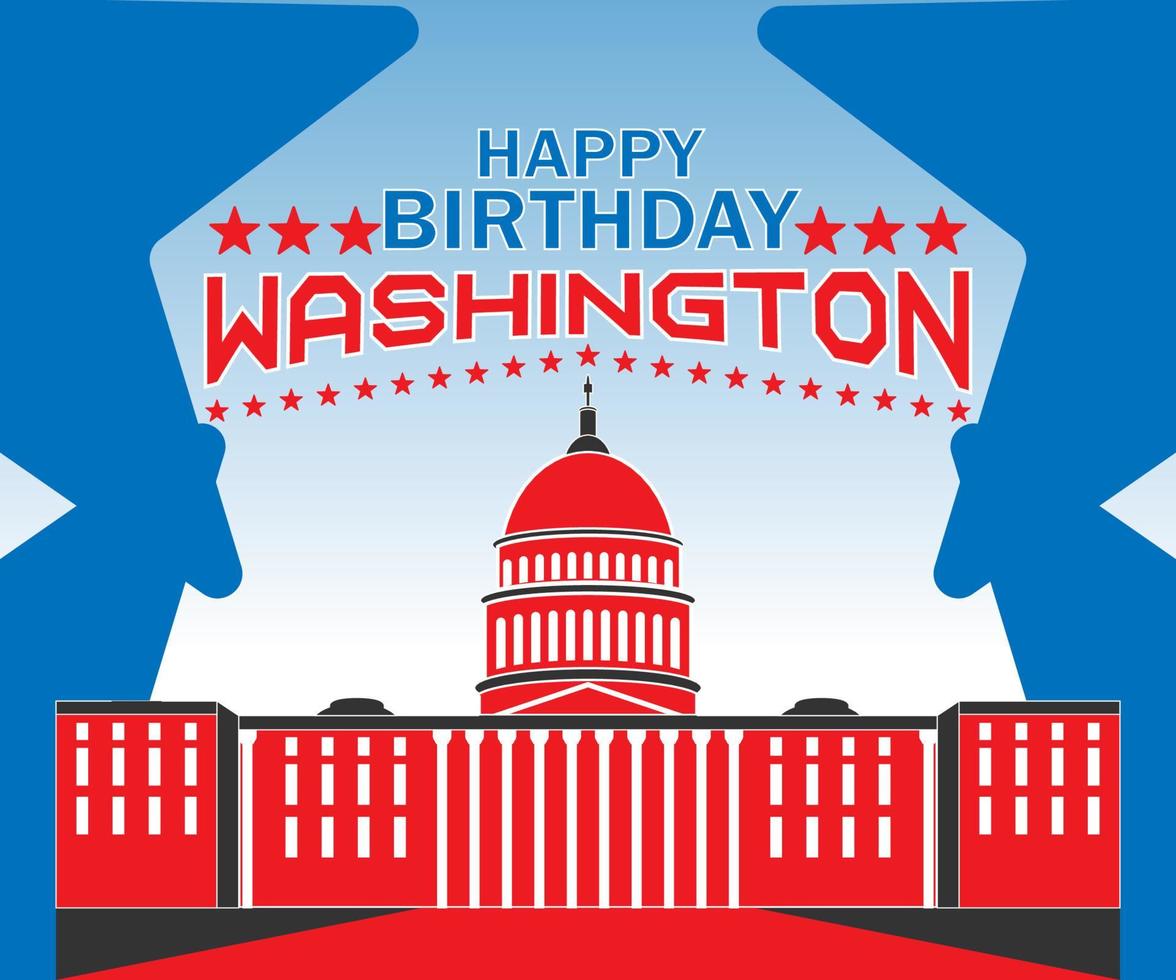 grattis på födelsedagen washington, i rödblått, perfekt för gratulationskort, banderoller, affischer, sociala medier vektor