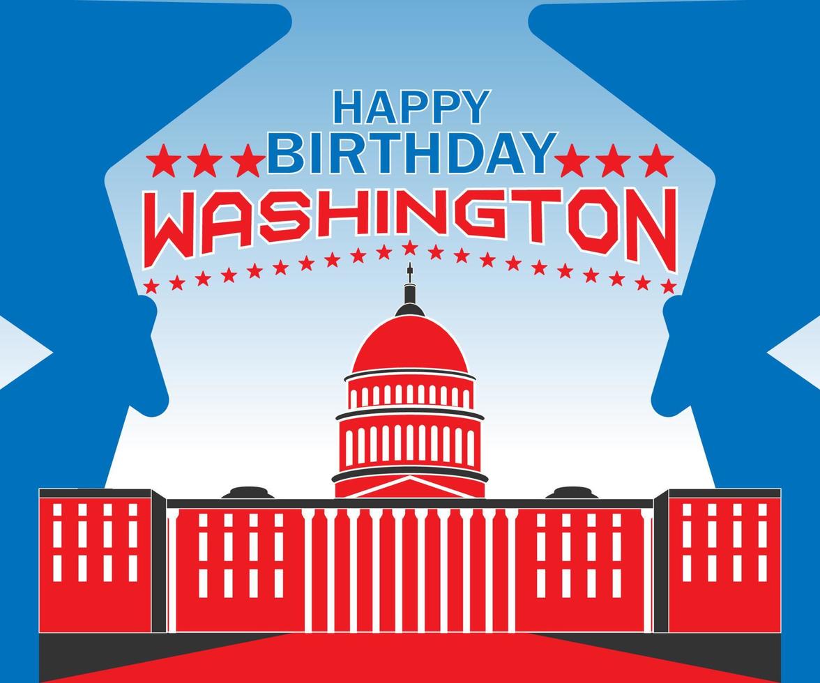 Alles Gute zum Geburtstag Washington, in Rot-Blau, ideal für Grußkarten, Banner, Poster, Social Media vektor