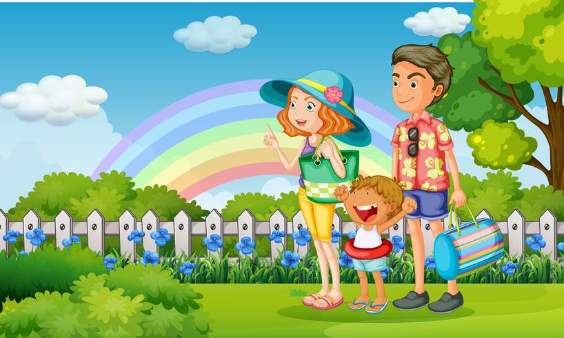 Familie im Park am Regenbogentag vektor