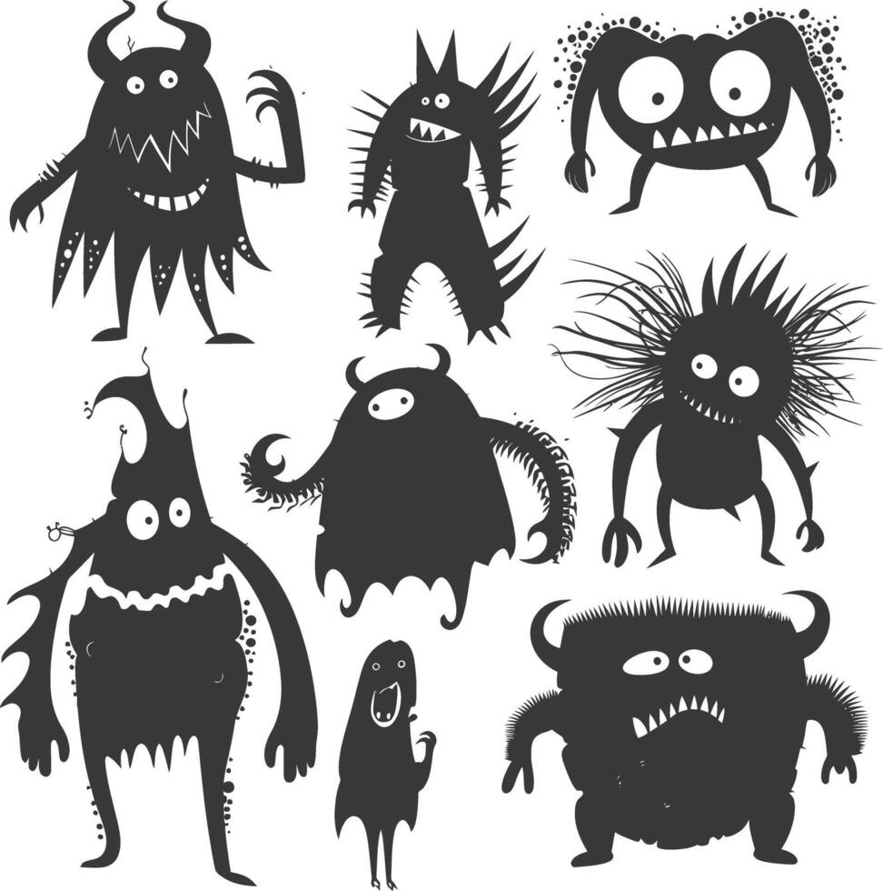 Silhouette komisch Monster Sammlung einstellen schwarz Farbe nur vektor