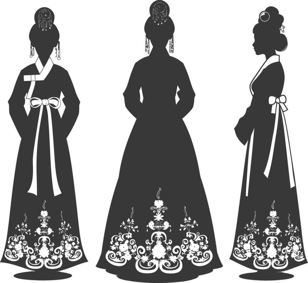 Silhouette unabhängig Koreanisch Frauen tragen Hanbok schwarz Farbe nur vektor