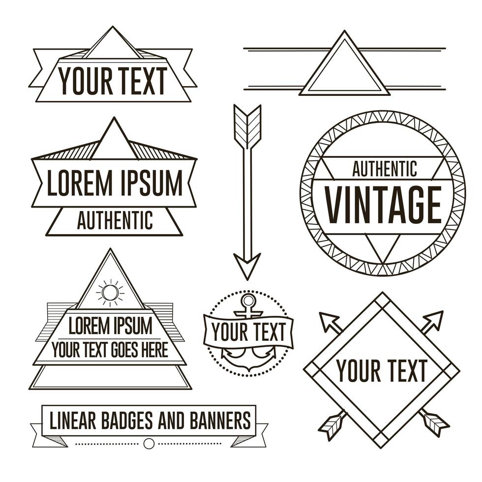 uppsättning linjär hipster retro vintage märken, ramar och etiketter vektor