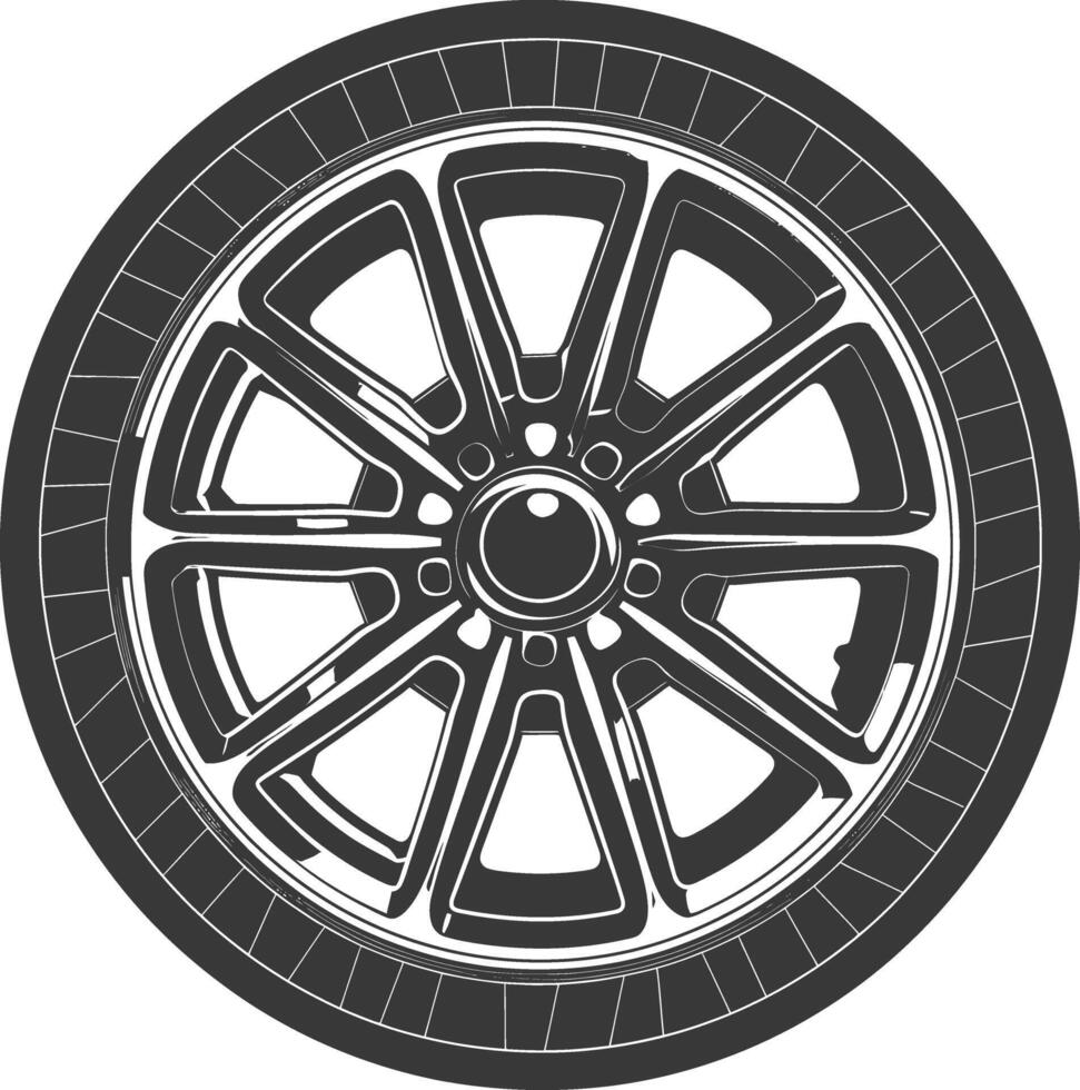 silhuett velg fälg däck för bil svart Färg endast vektor