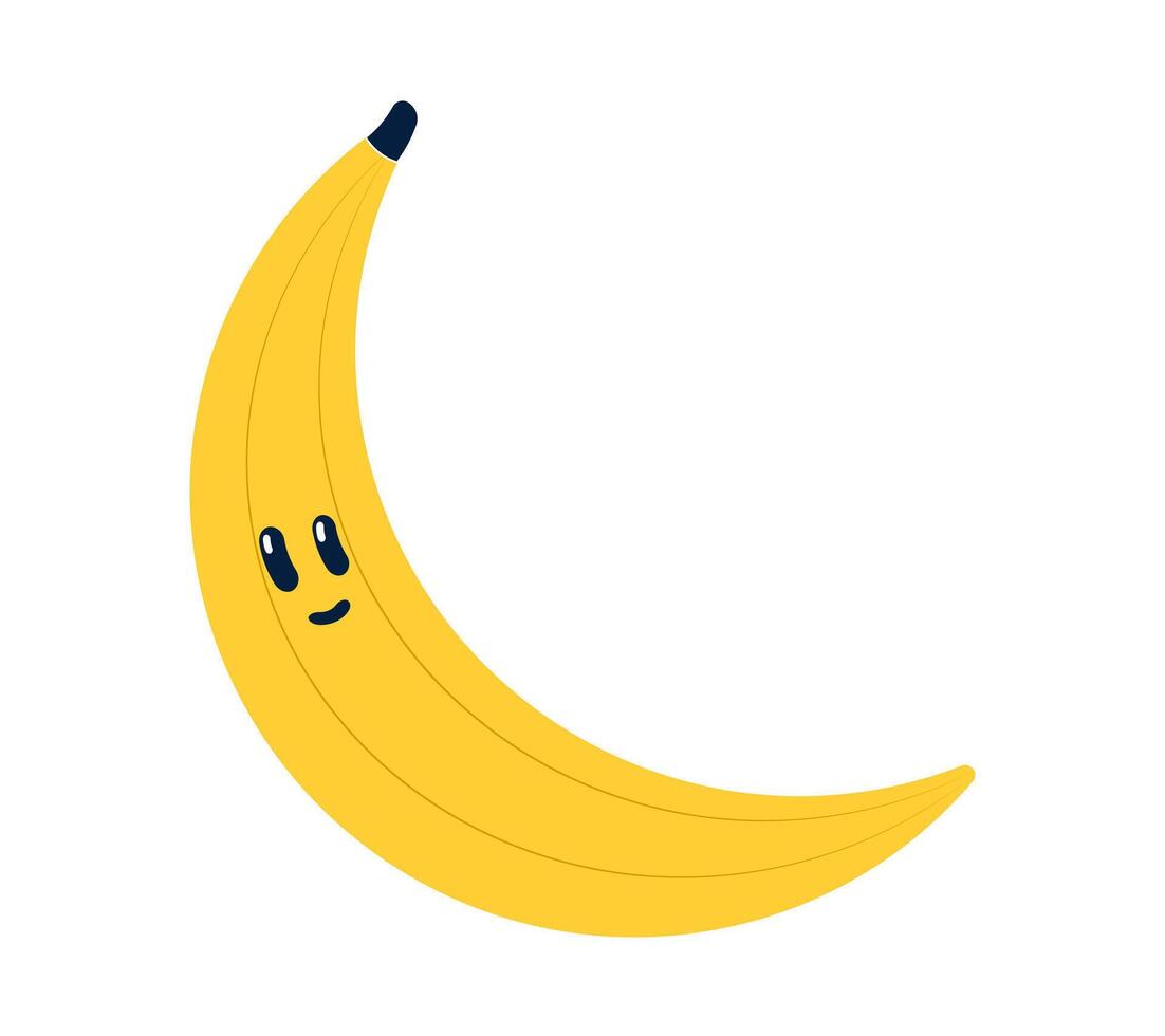 Gekritzel Banane Charakter zum Kinder. lächelnd Gelb kawaii Obst mit schälen. gesund Vitamin Lebensmittel. Palme Frucht. Kinder Zeichnung. isoliert Objekt. farbig Illustration vektor