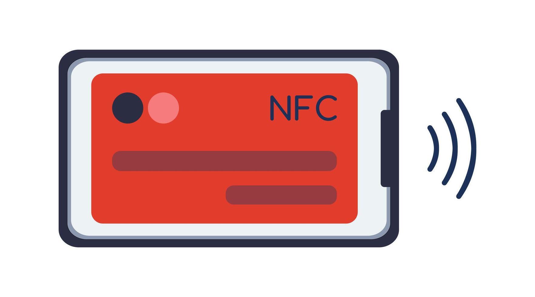 nfc kontaktlos Zahlung. Bank Anerkennung Karte Smartphone. praktisch Zahlung über Handy, Mobiltelefon Telefon. kabellos Technologie. Technik. berührungslos zahlen. W-lan unterzeichnen. isoliert Objekt. Farbe Illustration. vektor