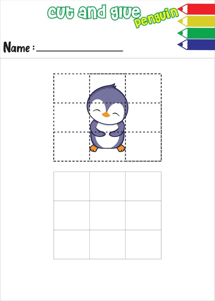 klipp och limma djurkaraktären pingvintecknad serie. vektor