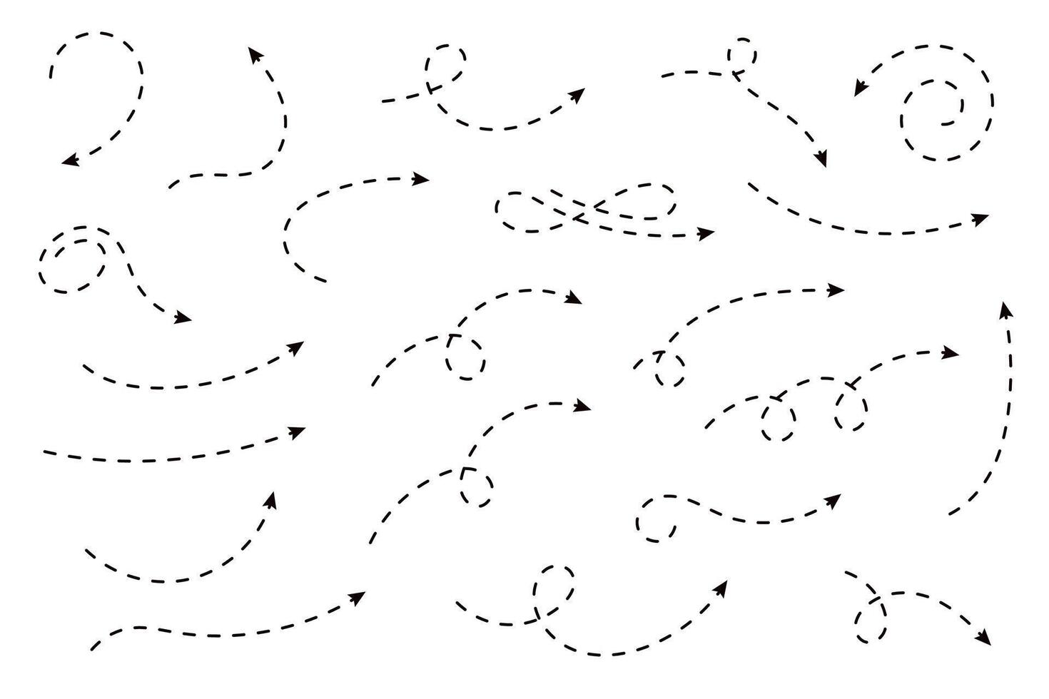 gebogen gepunktet Pfeil. Zickzack- Pfeil Streifen Design mit gepunktet Linien. vektor