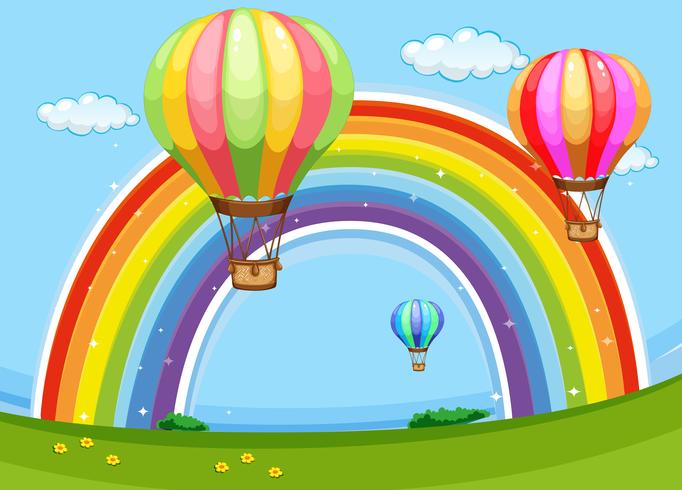 Bunte Ballone, die über den Regenbogen fliegen vektor