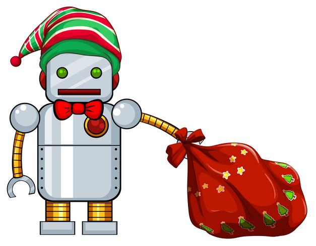 Weihnachtsmotiv mit Roboter und roter Tasche vektor