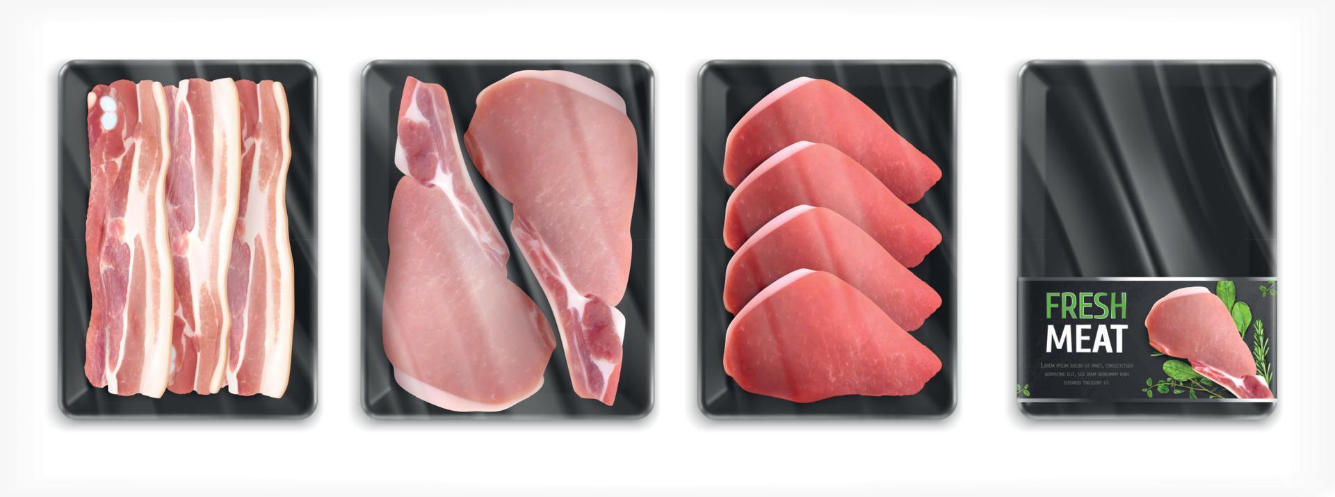 verpacktes fleisch realistisches set vektor