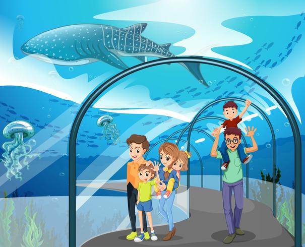 Många familjer som besöker akvariet vektor