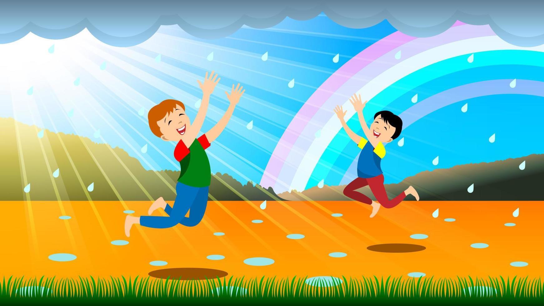 Kinder genießen den Sommerregen vektor