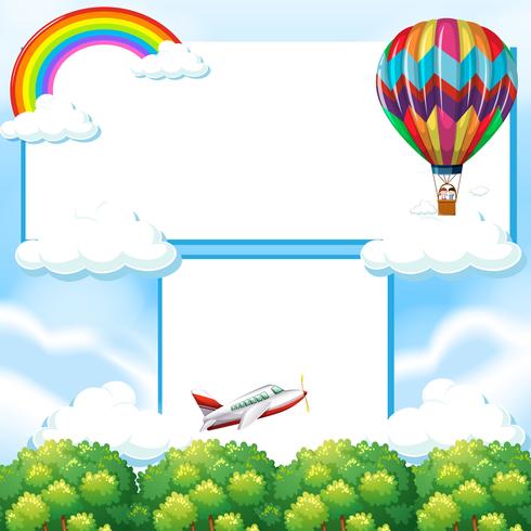 Grenzschablone mit Ballon und Flugzeug im Himmel vektor