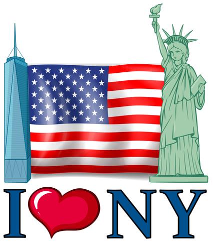 Ich liebe New York Banner mit amerikanischer Flagge und Gebäuden vektor