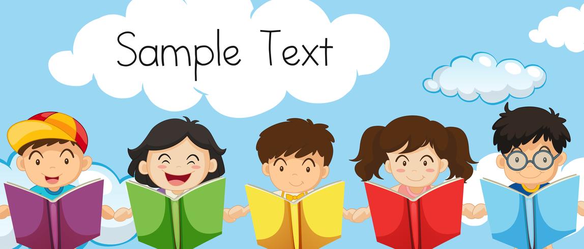 Exempel textmall med barn som läser böcker vektor