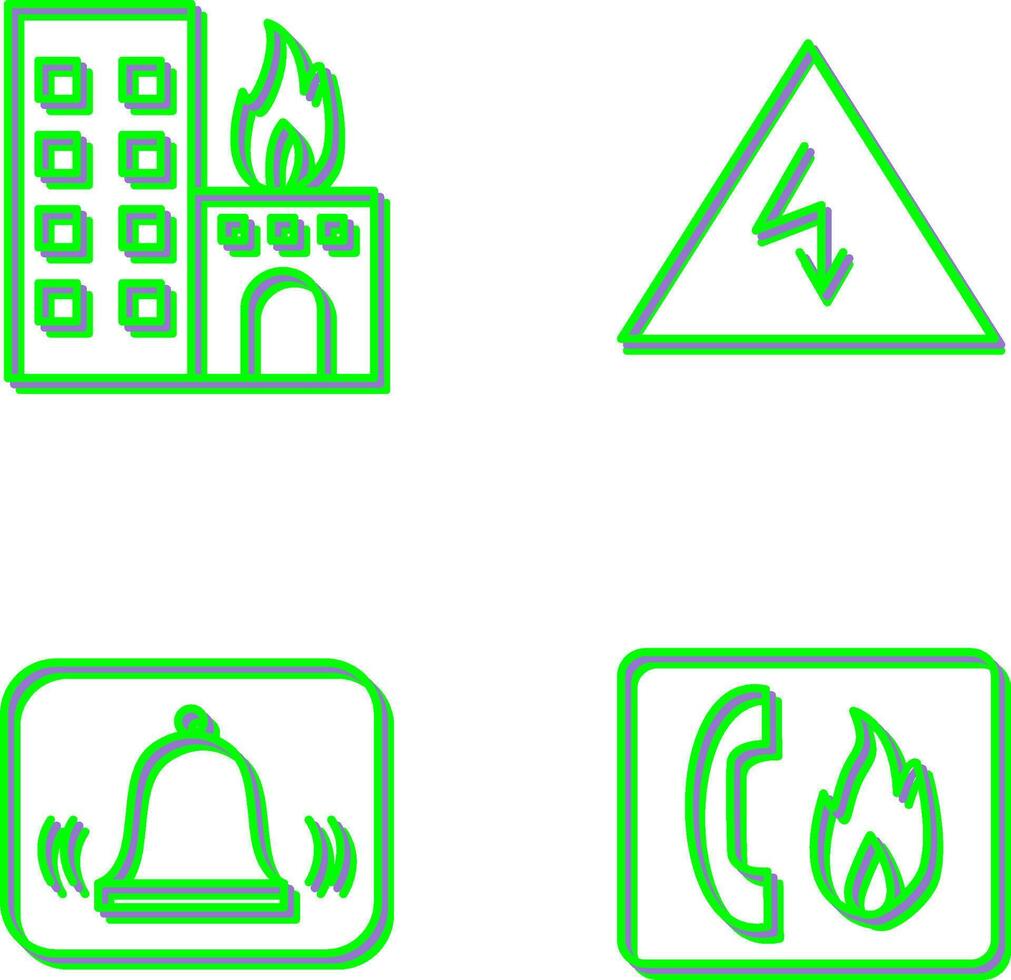 brinnande byggnad och elektricitet fara ikon vektor