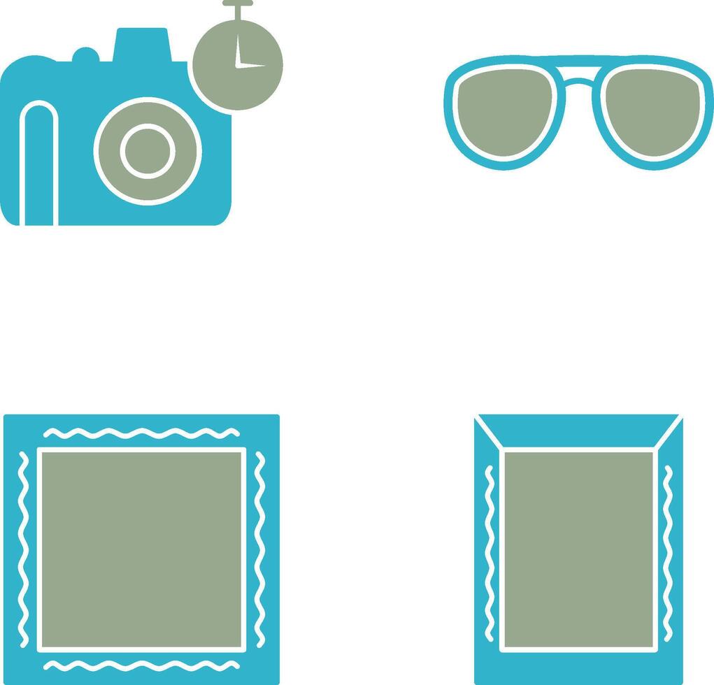 glasögon och timer på kamera ikon vektor
