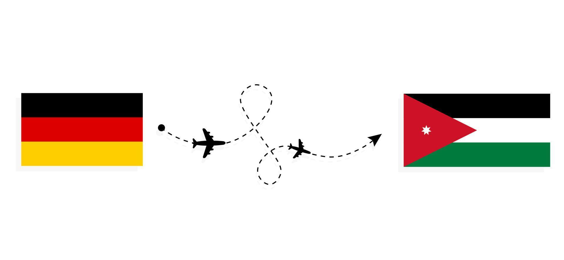 Flug und Reise von Deutschland nach Jordanien mit dem Reisekonzept des Passagierflugzeugs vektor