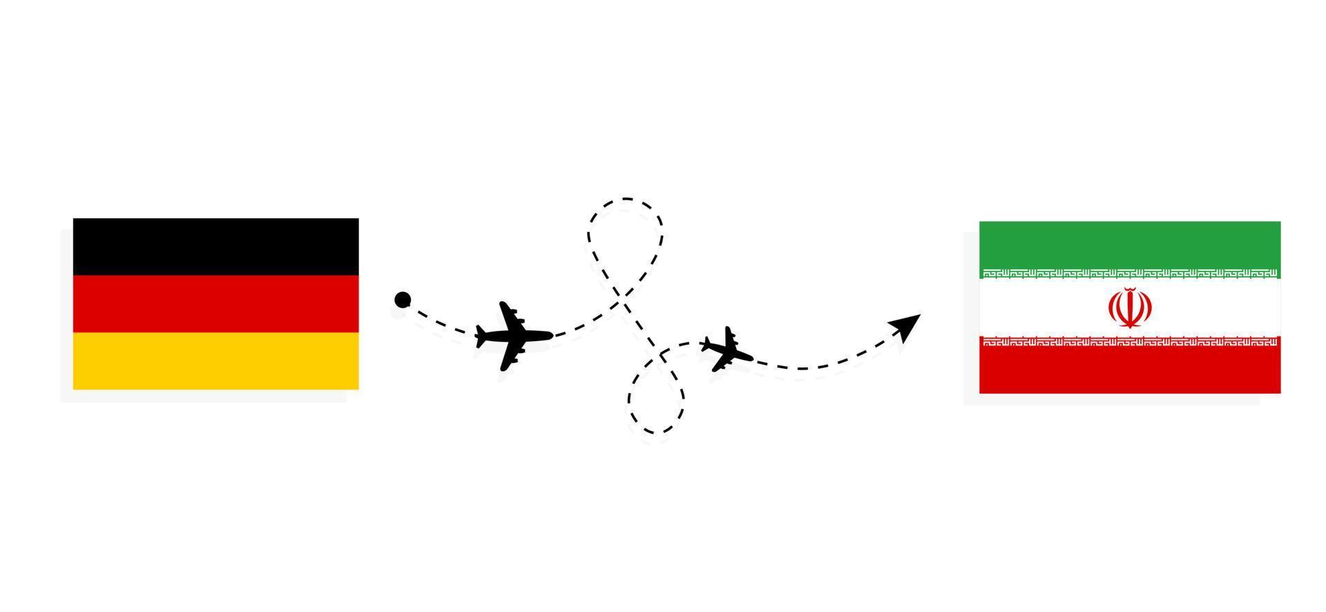 Flug und Reise von Deutschland in den Iran mit dem Reisekonzept des Passagierflugzeugs vektor