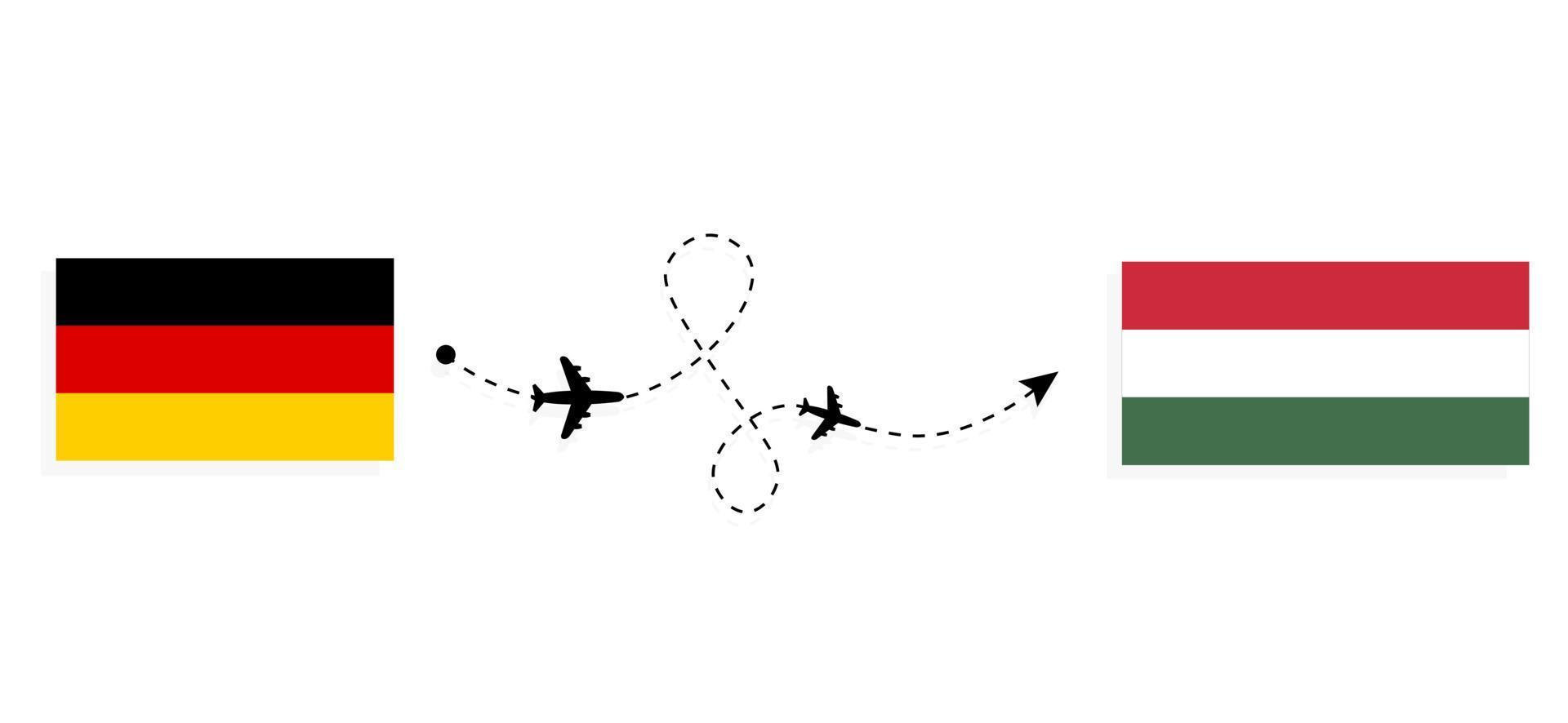 Flug und Reise von Deutschland nach Ungarn mit dem Reisekonzept des Passagierflugzeugs vektor