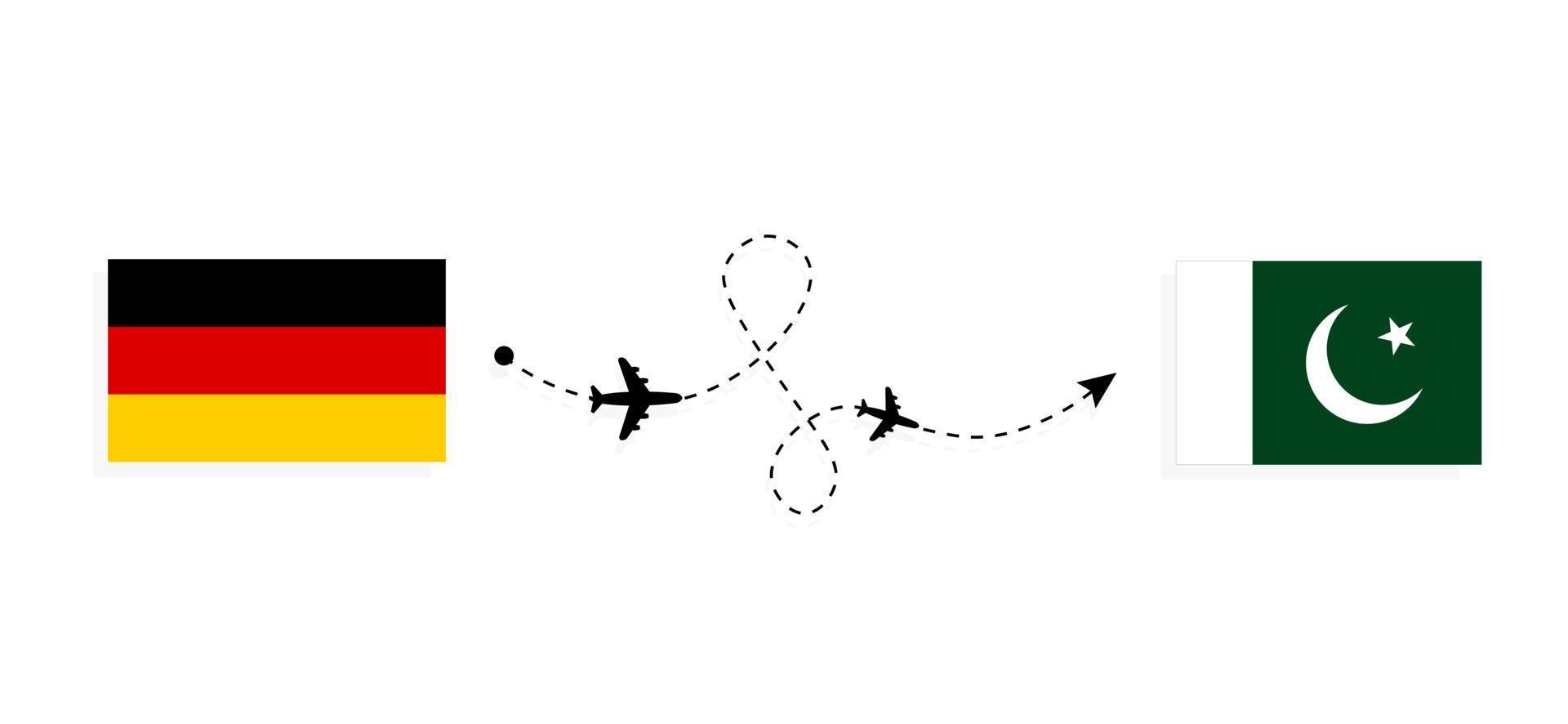 Flug und Reise von Deutschland nach Pakistan mit dem Reisekonzept des Passagierflugzeugs vektor