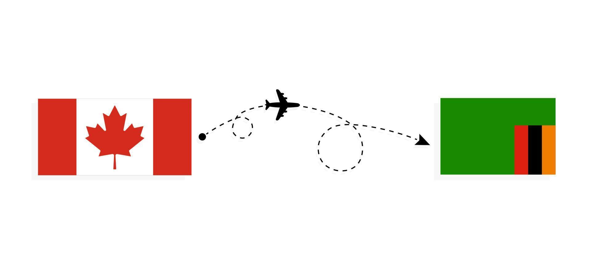 Flug und Reise von Kanada nach Sambia mit dem Reisekonzept des Passagierflugzeugs vektor