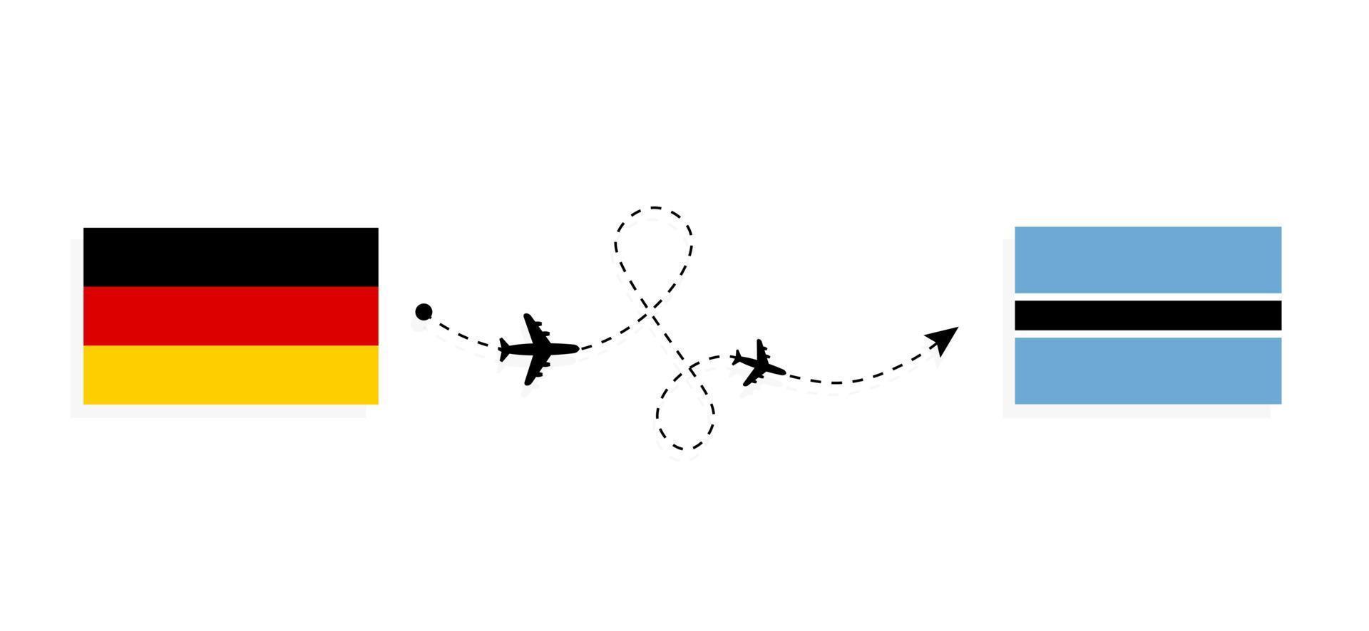 Flug und Reise von Deutschland nach Botswana mit dem Reisekonzept des Passagierflugzeugs vektor