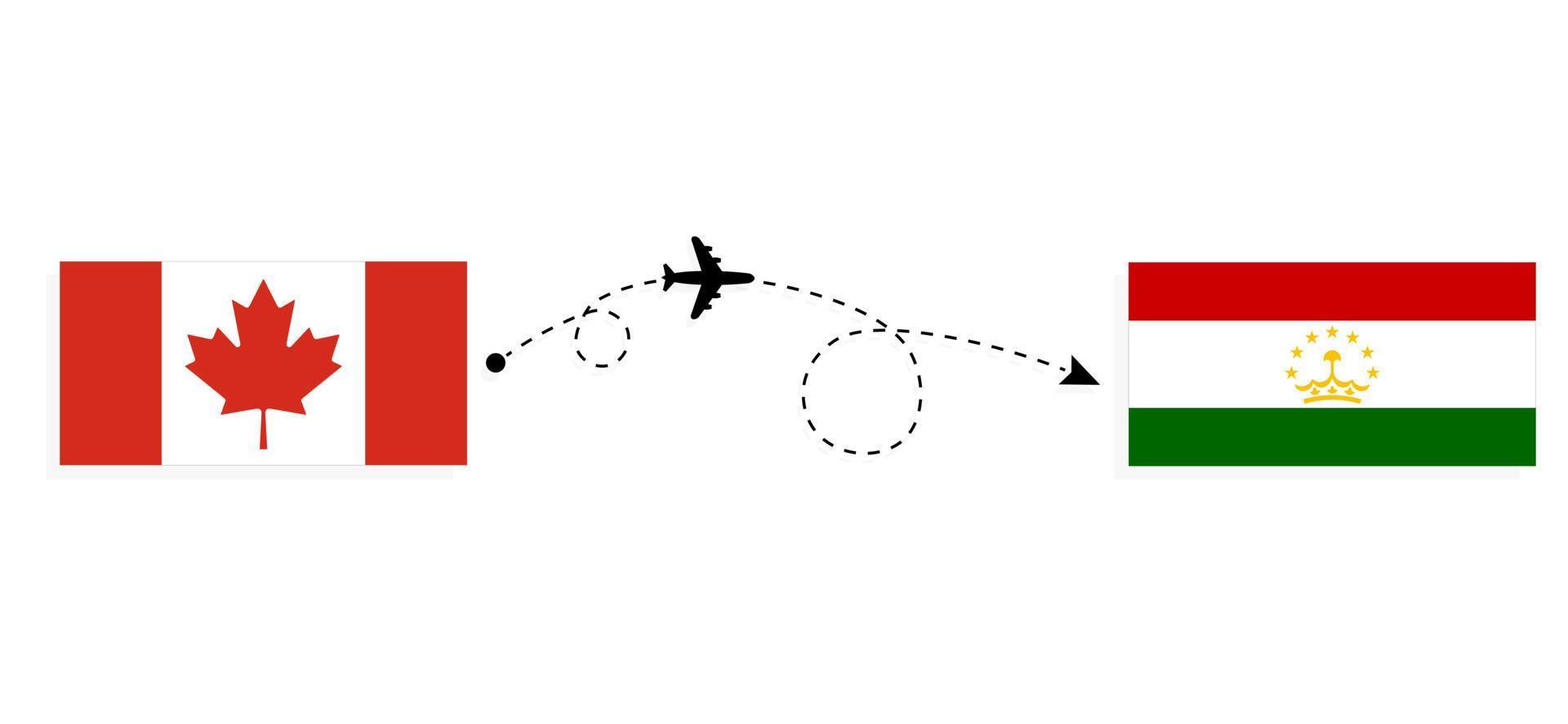 flyg och resor från Kanada till Tadzjikistan med resekoncept för passagerarflygplan vektor