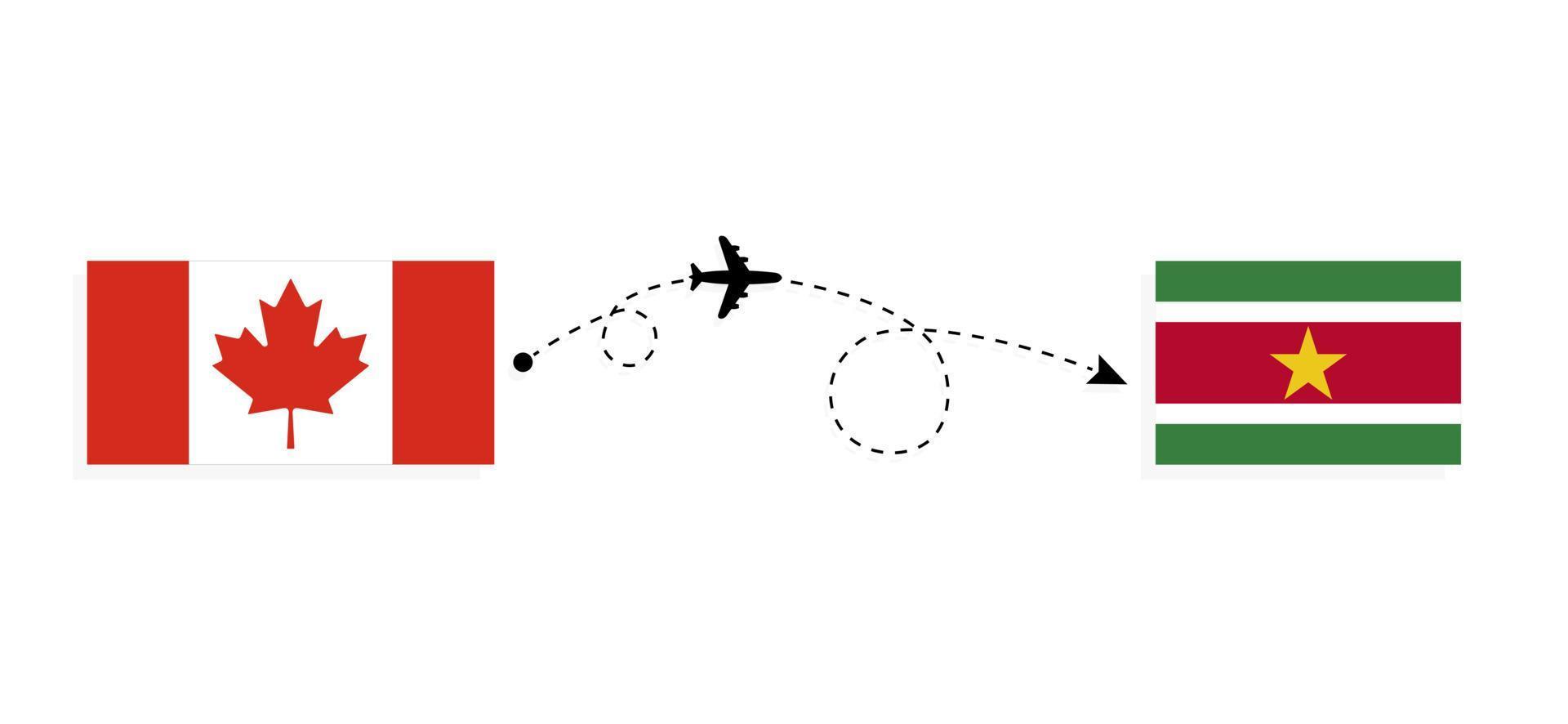Flug und Reise von Kanada nach Surinam mit dem Reisekonzept für Passagierflugzeuge vektor