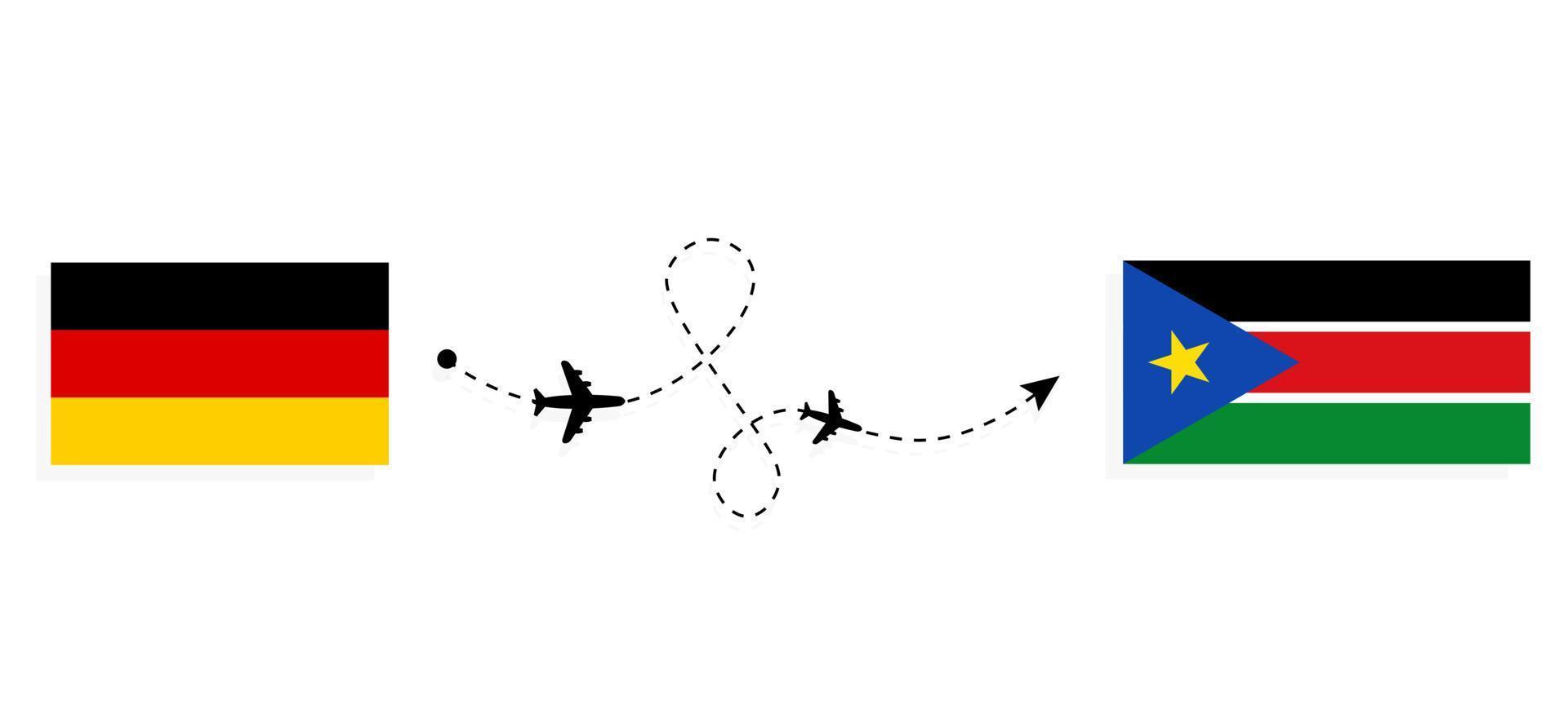 flyg och resor från Tyskland till södra sudan med resekoncept för passagerarflygplan vektor