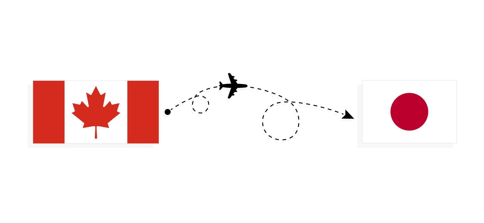 Flug und Reise von Kanada nach Japan mit dem Reisekonzept des Passagierflugzeugs vektor