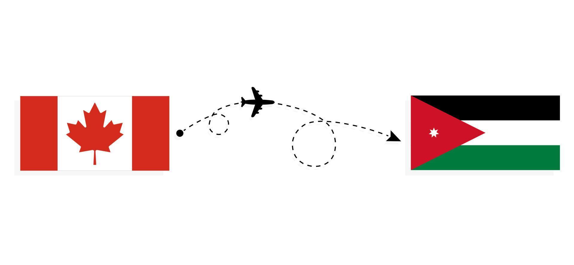 Flug und Reise von Kanada nach Jordanien mit dem Reisekonzept für Passagierflugzeuge vektor